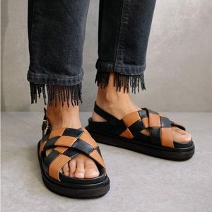 Alohas Marshmallow Sandals - Scacchi Black & Tan Checkered